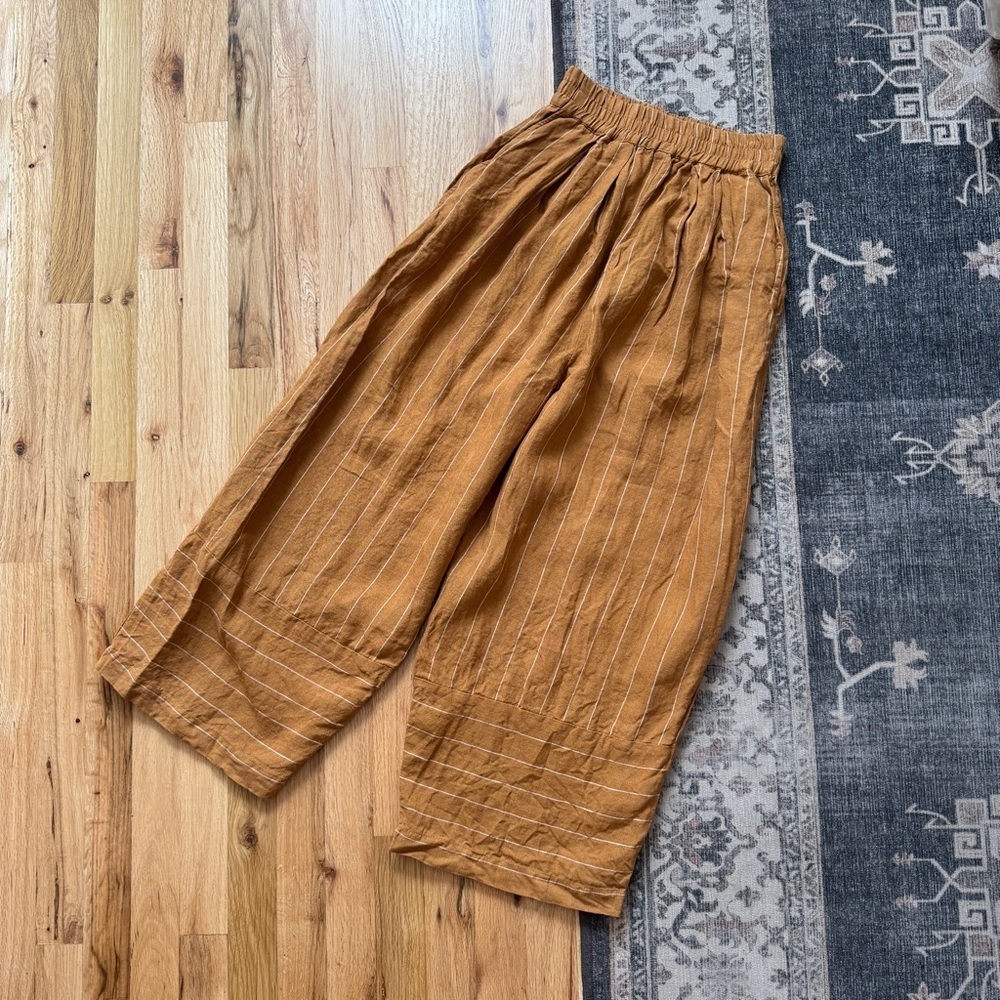 Beyond Nine NWOT Bobbi Honey Pinstripe Wide Leg Linen Trouser Pant XXXS 3XS